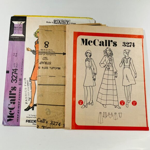1970s McCalls 3274 Sz 12 Misses Detachable Bib Overall Skirts Sewing Pattern - Picture 5 of 5